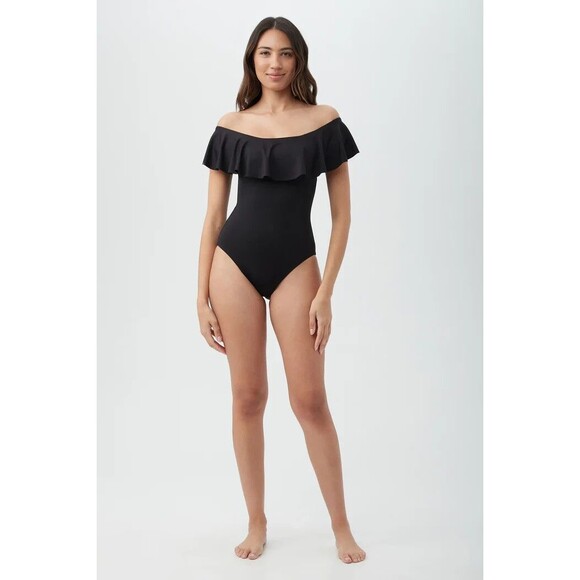 Trina Turk womens Black Monaco Ruffle One Piece Swimsuit size 6 list $154 - Picture 3 of 9